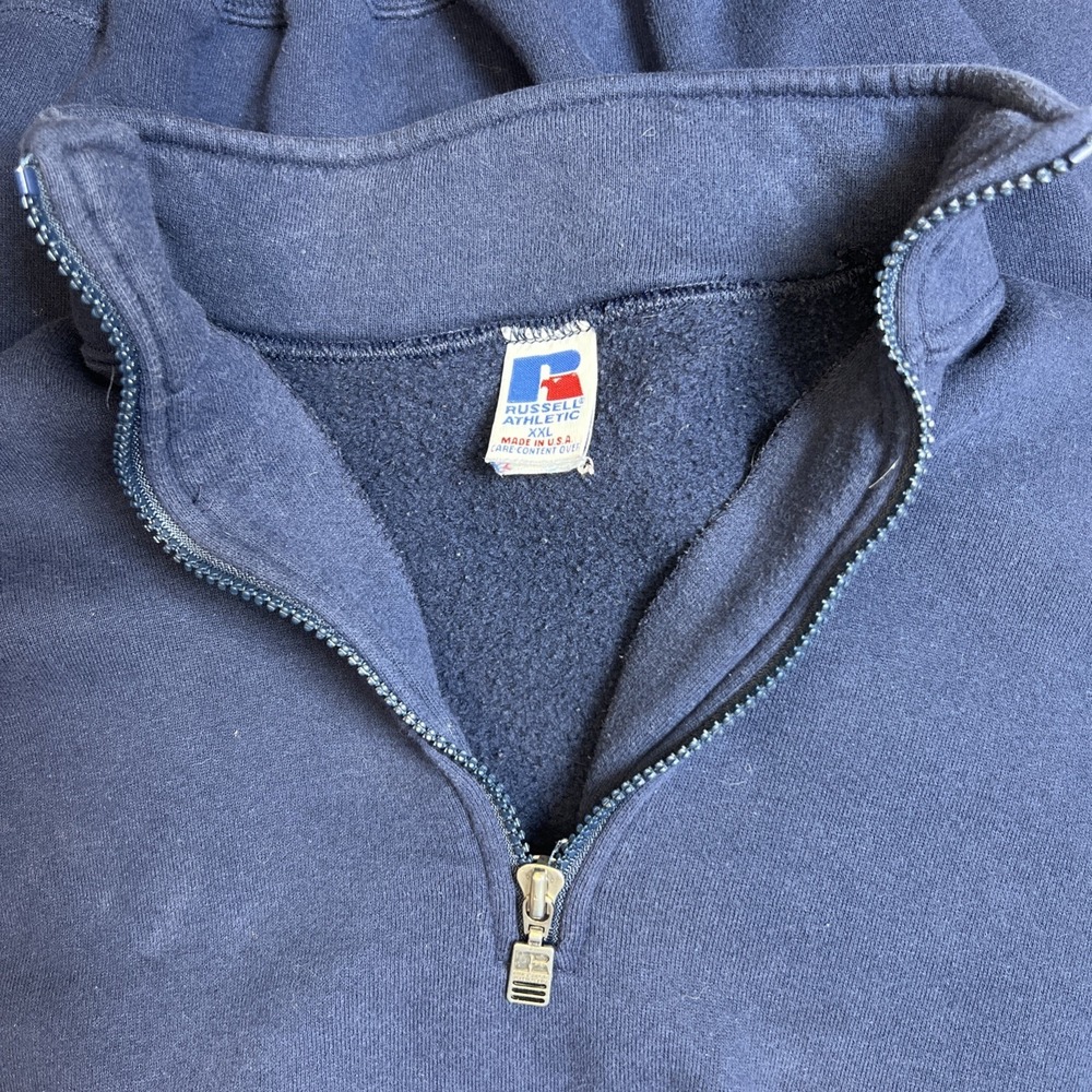 Russell Athletic 1/4 Zip Sweatshirt XXL Navy Red White Stripe Blokecore Vtg 90s - Picture 4 of 13